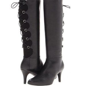 Taryn Rose Sexy Knee High Tiara Corset Lace Back Black Leather Boots NWOT Size 8